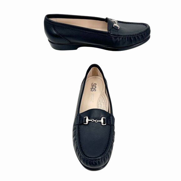 NWOT SAS METRO BLACK LEATHER CUSHIONED LOAFERS W/ SILVER METAL ACCENT - 9W - Picture 1 of 9